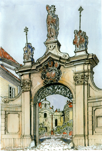 Baroque gateway to the Strahov Monastery, Prague<br>from a drawing by James Stevens Curl, 2006